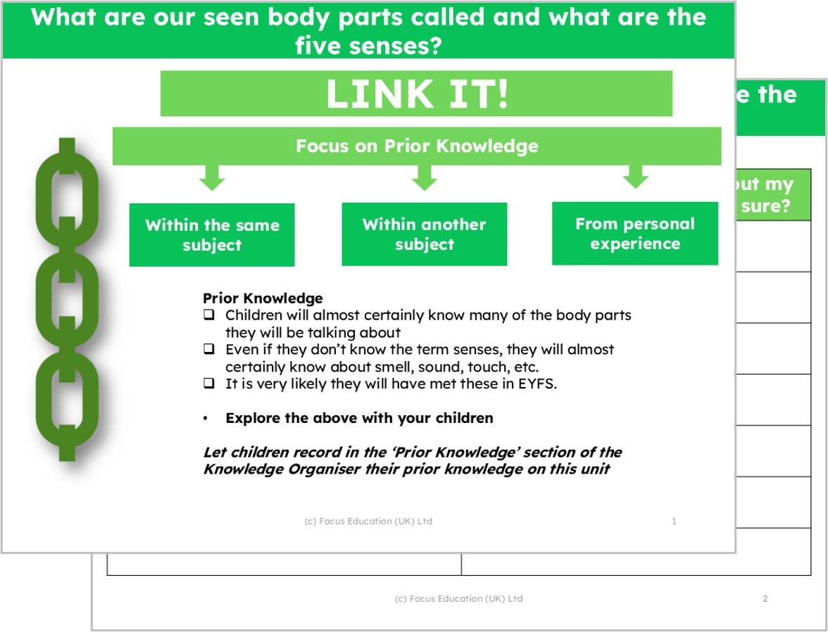 Science Y1: What are our seen body parts called and what are the five senses?