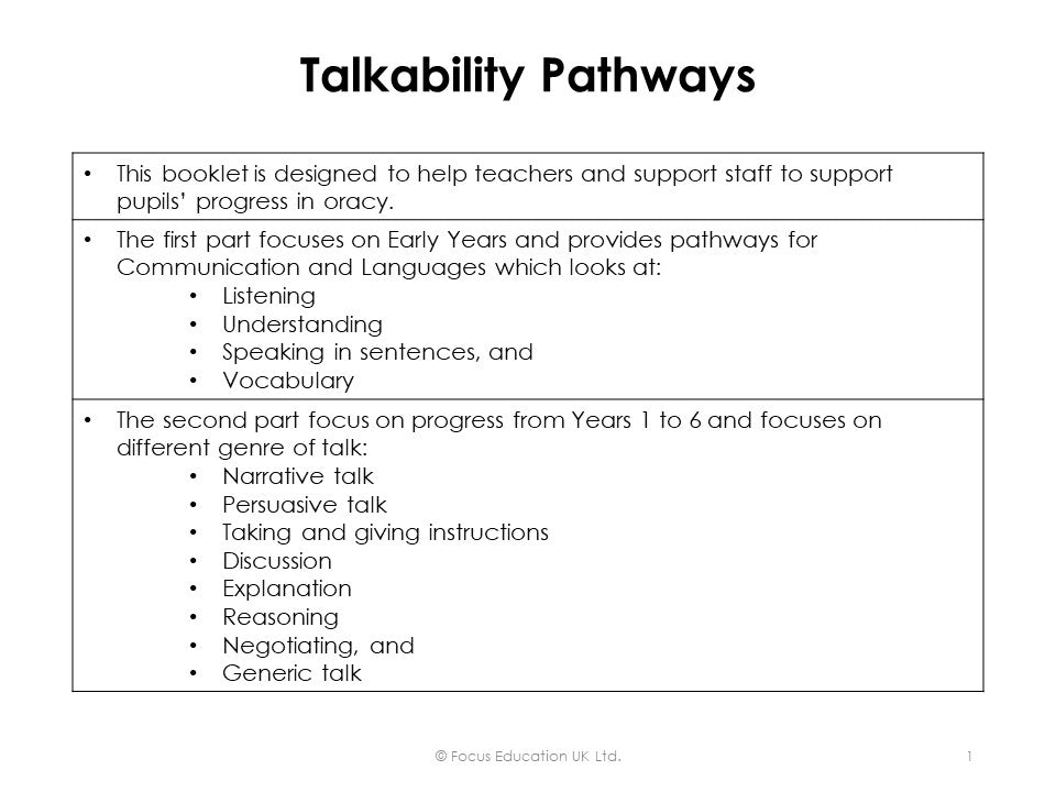 Talkability Pathways: Focussing on Oracy (Focus Mini)
