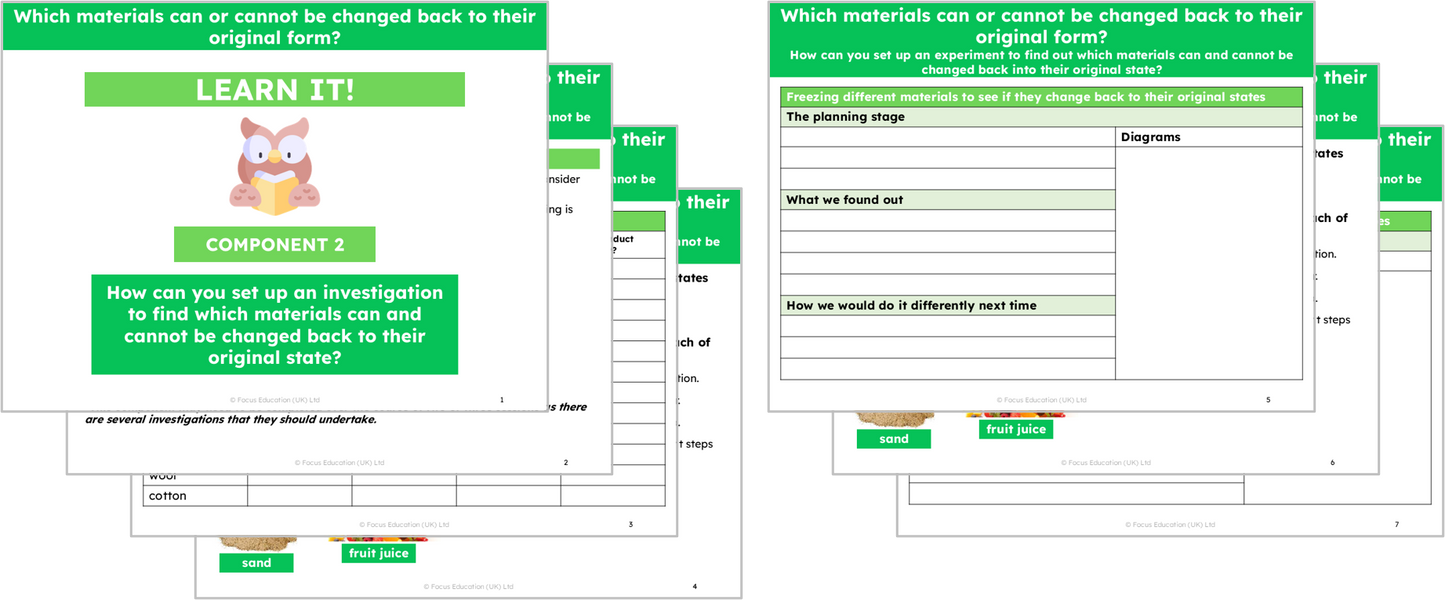 Science Y5: Which materials can or cannot be changed back to their original form?
