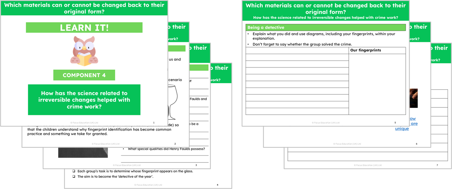 Science Y5: Which materials can or cannot be changed back to their original form?