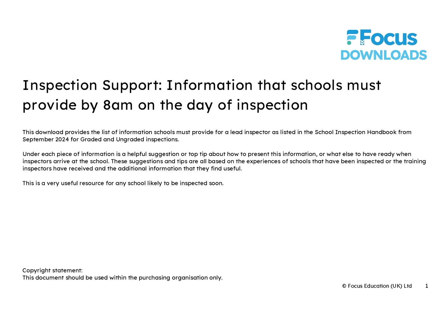 Inspection Support: Information that schools must provide by 8am on the day of inspection (Download)