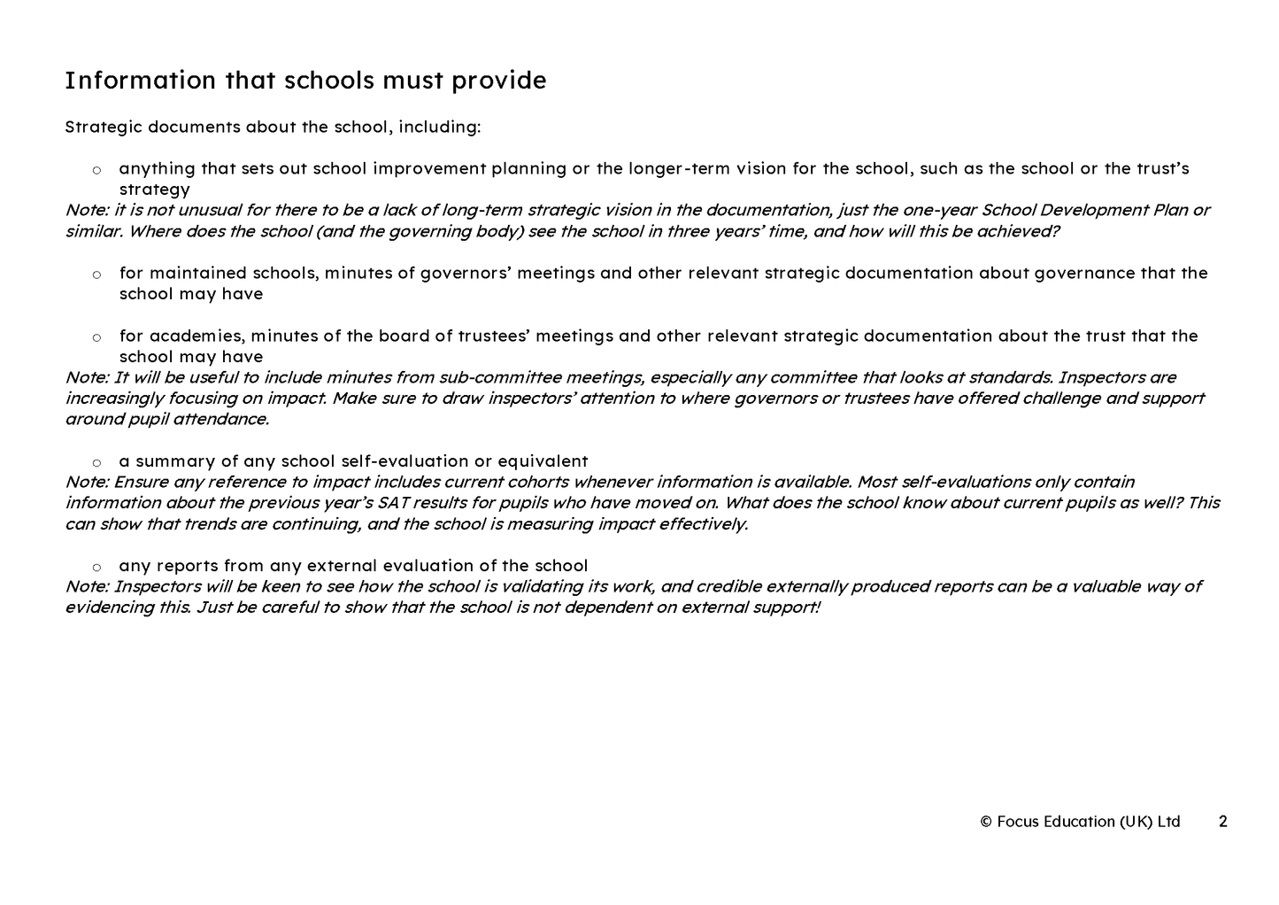 Inspection Support: Information that schools must provide by 8am on the day of inspection (Download)