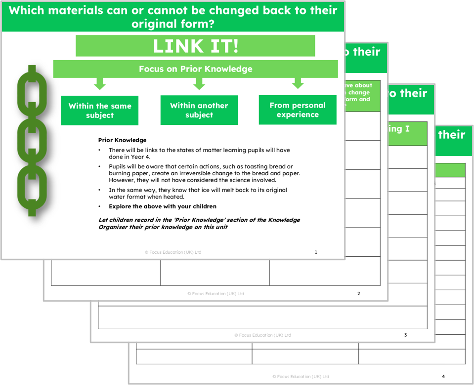 Science Y5: Which materials can or cannot be changed back to their original form?