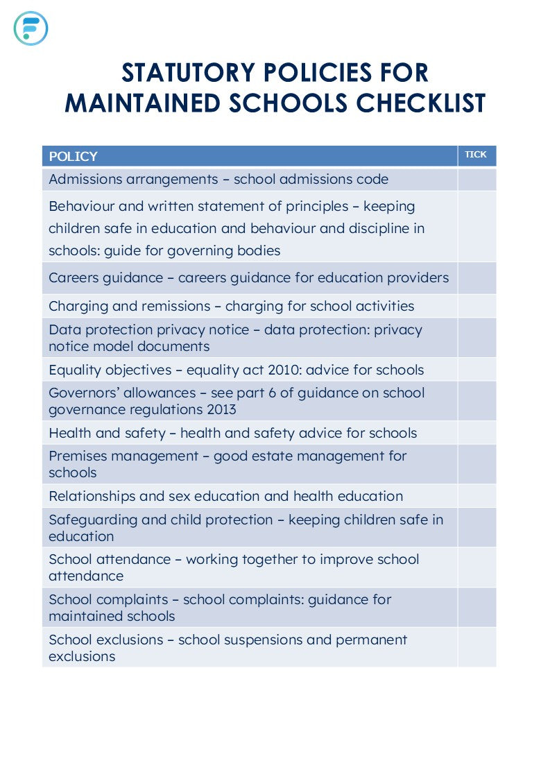 Checklist for Statutory Policies (Free Download) – Focus Education