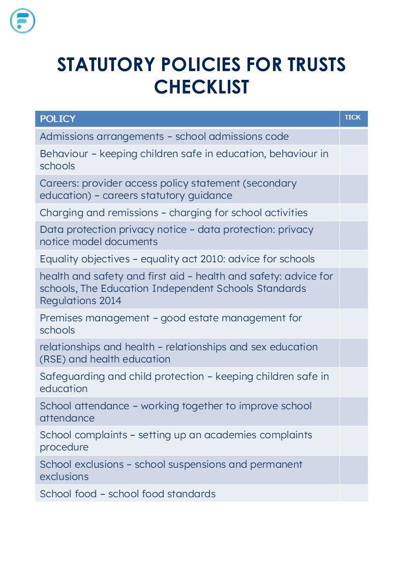 Check List Policy Checklist for Statutory Policies (Free Download) – Focus Education