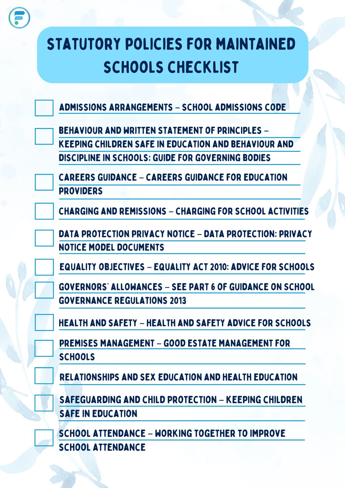 Check List Policy Checklist for Statutory Policies (Free Download) – Focus Education