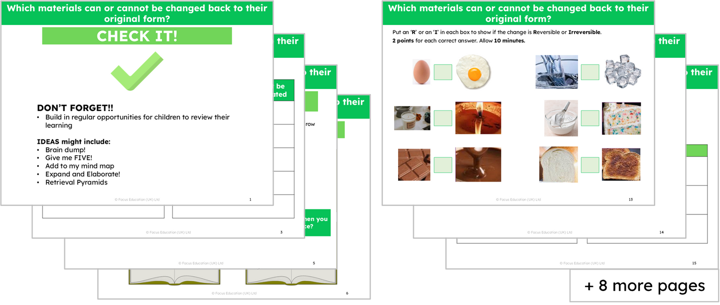 Science Y5: Which materials can or cannot be changed back to their original form?