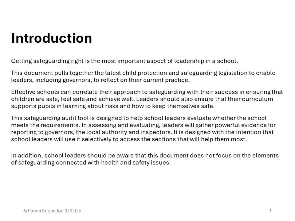 Safeguarding and Child Protection: An Audit for Schools