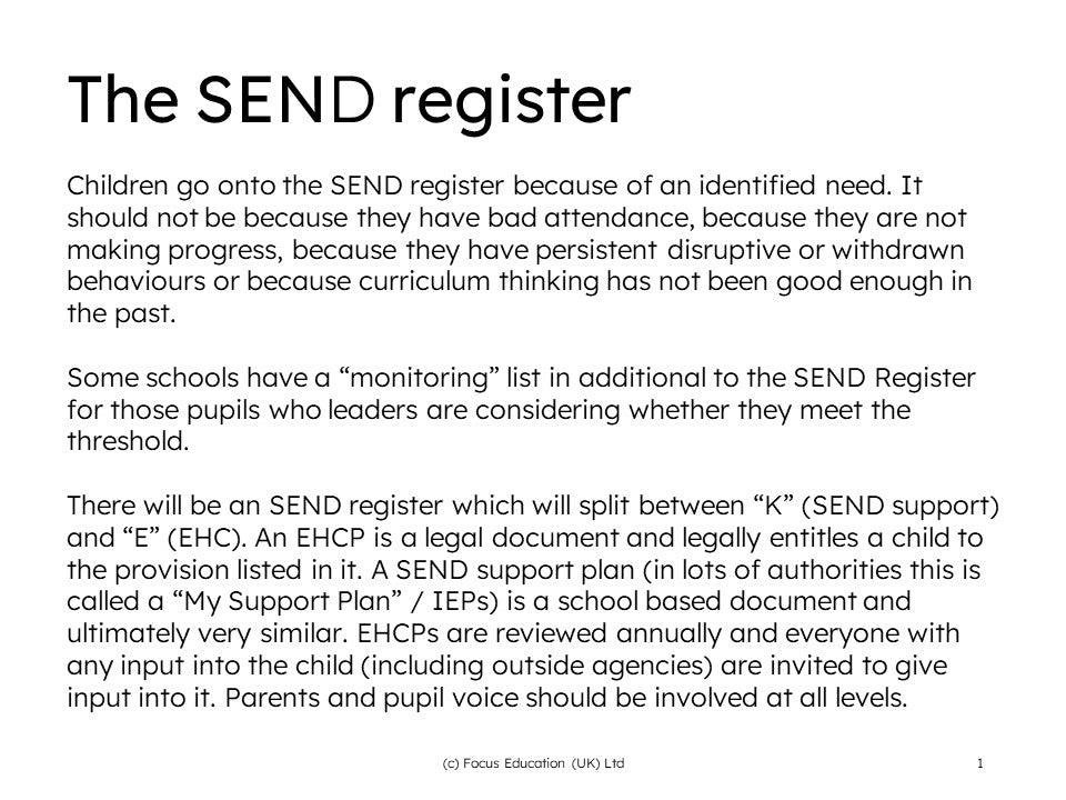 Supporting Children in SEND in a Mainstream Classroom (Focus Mini)