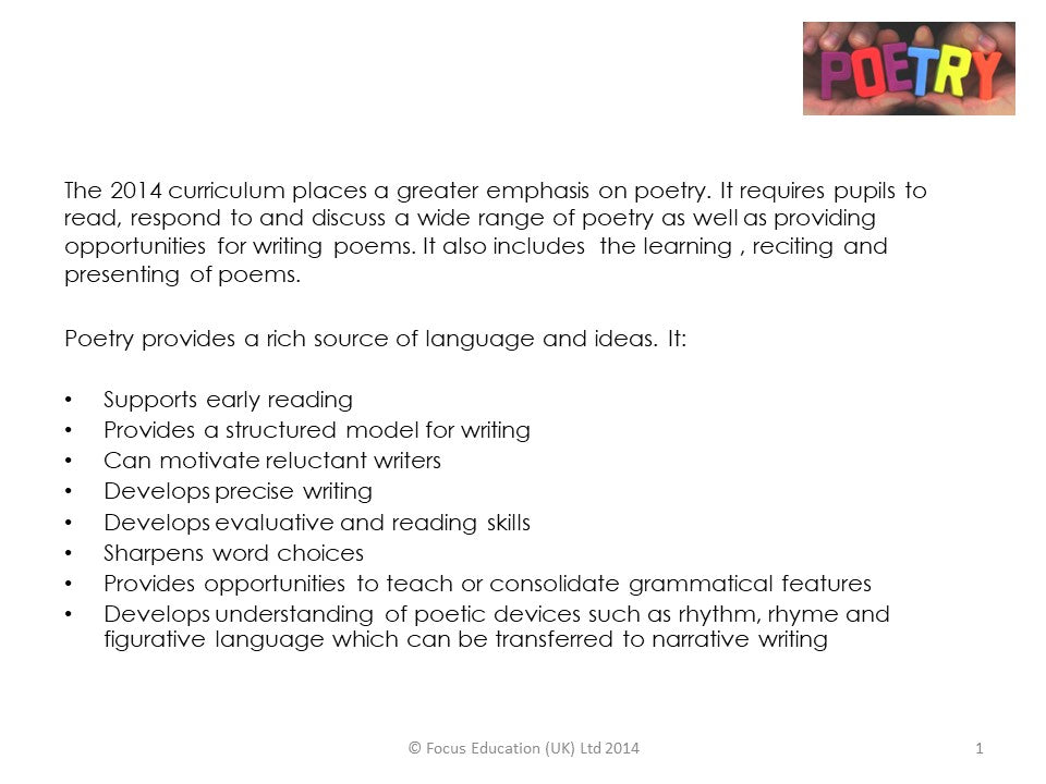 Teaching Poetry in the National Curriculum