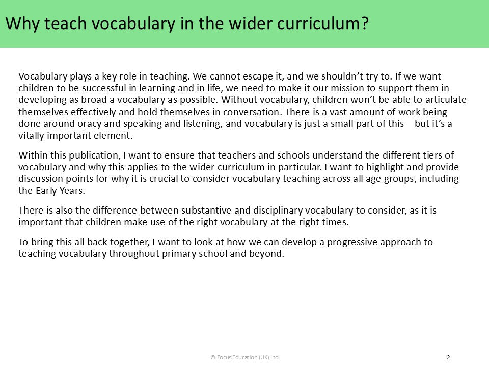 Developing Vocabulary across the Wider Curriculum