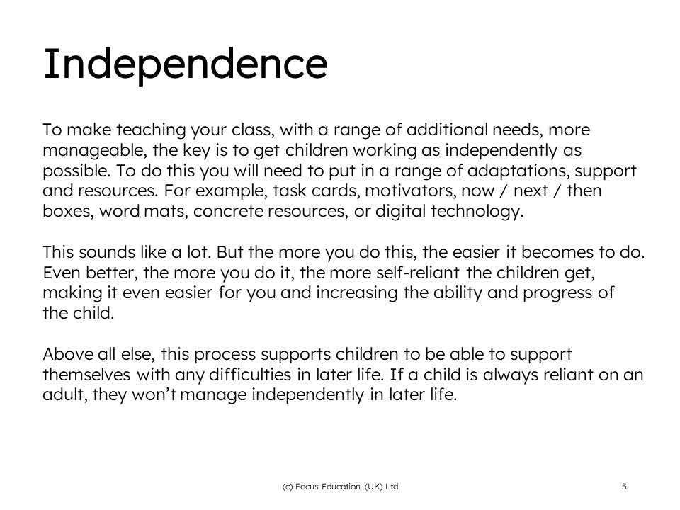 Supporting Children in SEND in a Mainstream Classroom (Focus Mini)